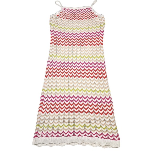 Rachel Zoe Knit Crochet Cotton Maxi Dress Sz L Chevron Boho Beach Festival - Picture 2 of 8